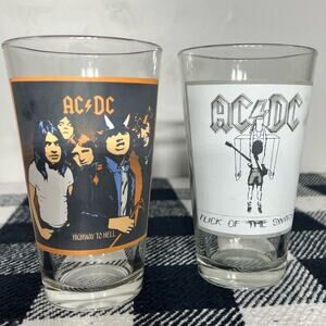 AC/DC Pint Glass Set Highway To Hell Flick Of The Switch Rock Barware Set Of 2